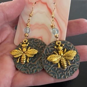 Earrings Bee Copper Gold Scroll Beaded